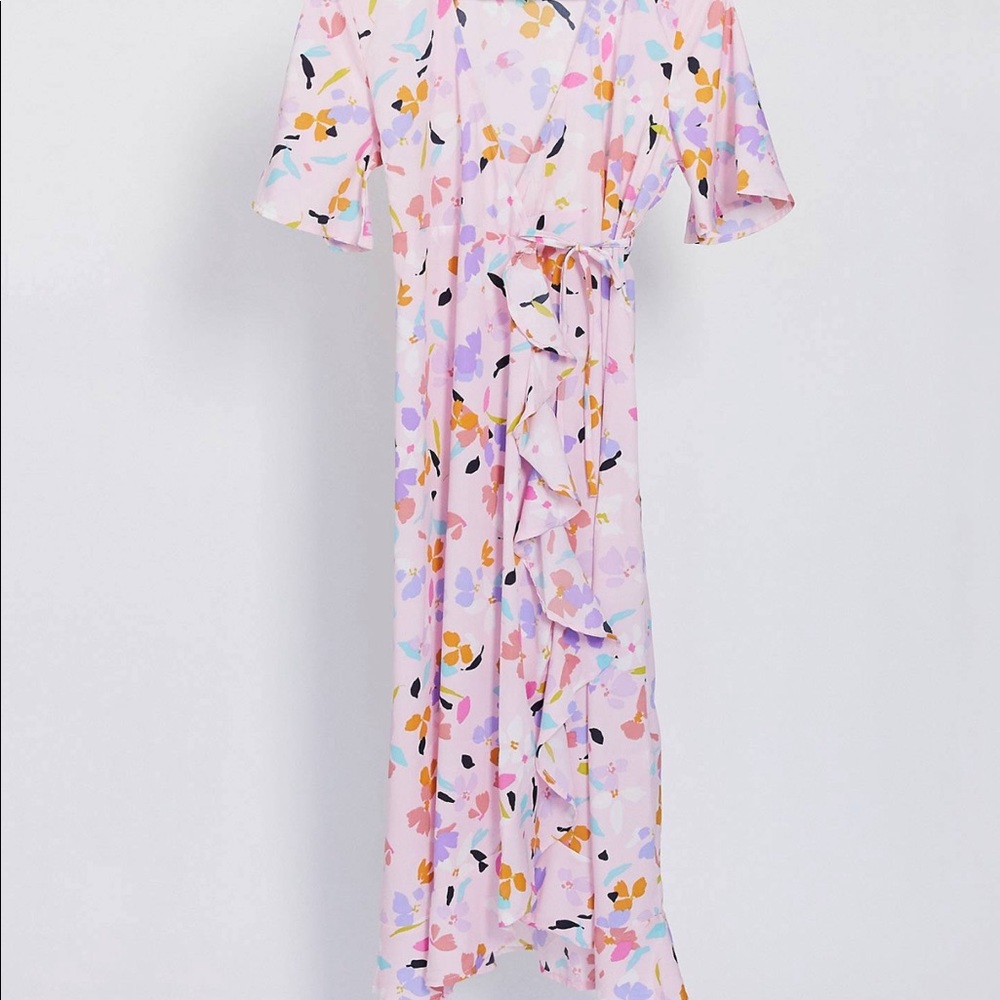 Pink Vintage style wrap dress in floral print